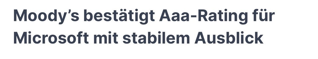 Moody's bestätigt Aaa-Rating für
Microsoft mit stabilem Ausblick