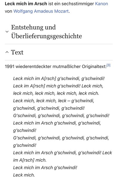 Text zu Mozarts "Leck mich im Arsch".