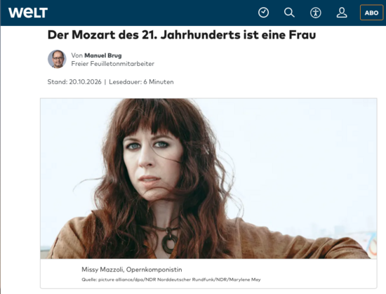 welt.de: "Der Mozart des 21. Jahrhunderts ist eine Frau"